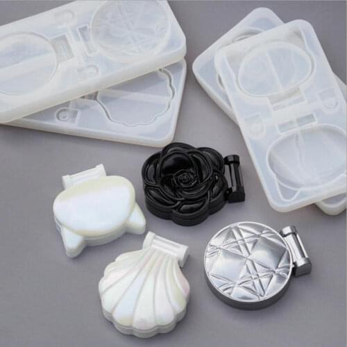 Folding Cat Mirror Silicone Molds Handmade Resin Seashell Rose Flower Shape Portable Cosmetic Mirror Mould DIY Craft Tools