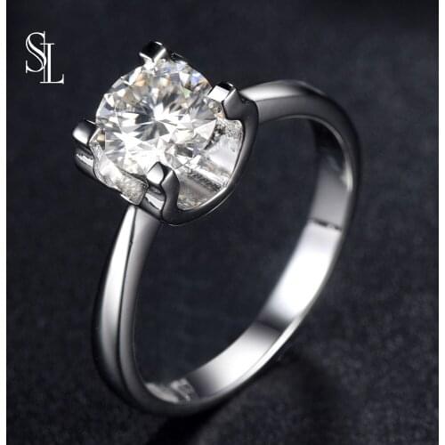 SL EF VVS1 Round Cut 1.0ct Diamond Test Passed Moissanite 925 Silver Rings Jewelry Girlfriend Gift