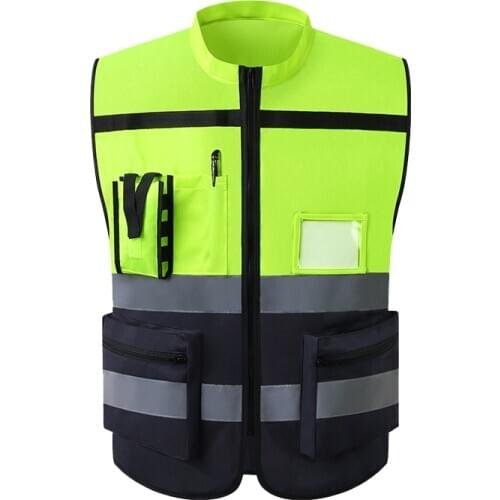 High Visibility Reflective Vest Sleeveless Jacket Men Hi Vis Workwear Uniform Safety Protective Gear Fluorescent Yellow Tank Top