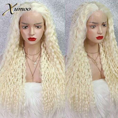 XUMOO 613 Blonde Deep Curly Wave Synthetic Wigs Glueless Heat Resistant Lace Front Wig With Baby Hair For Daily Cosplay Women