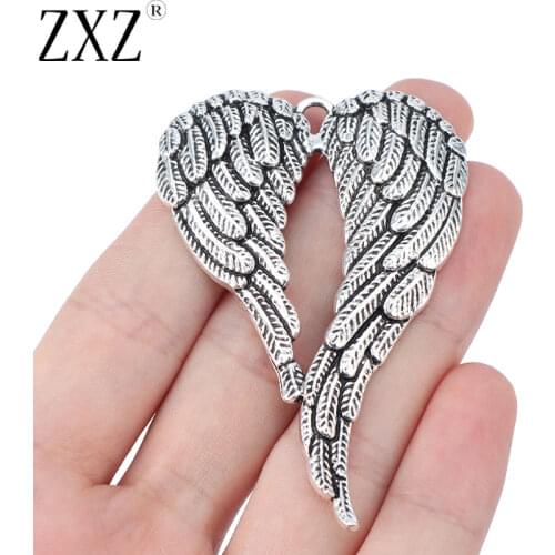 ZXZ 5pcs Tibetan Silver Large Angel Wings Feather Charms Pendants for Jewelry Making