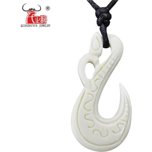 GX042 New Zealand Maori jewelry hand-carved yak bone Fish Hook pendant Primitive tribes totem amulet Hawaii pendant for surfing