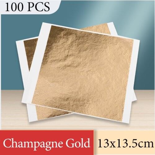 100pcs Imitation Gold Leaf Sheets Foil Paper Gilding for Arts Crafts Statue Nail Decoration Colorful B Gold 14cm