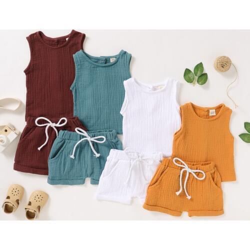 Summer 2pcs/set Baby Boys Girls Suit Clothes Pullover Cotton Top + Shorts Brown Suits Kids Toddler Infant Outfits