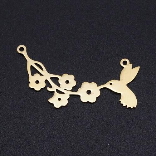 5pcs/lot 100% Stainless Steel Folowers and Bird Connector Pendants Wholesale DIY Necklace Bracelet Making Charms