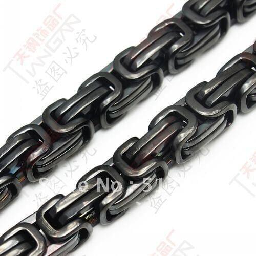 5pcs lot classic mens heavy black Stainless Steel 8mm flat Byzantine chain necelace,23.6'' , Thanksgiving ,Christmas gifts