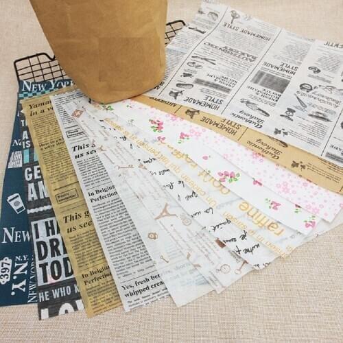 50Pcs Newspaper Style Sandwich Toast Oil Proof Package Paper Fast Food Bread Oil Paper Food Burger Fries Wrapper Packing Supplie
