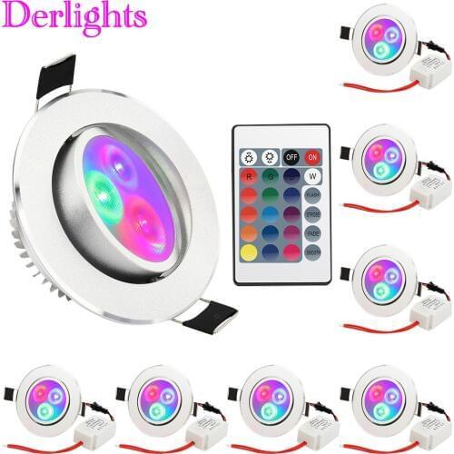 8PCS RGB LED Ceiling Lights Recessed Down Lamp Dimmable AC85~265V LED Spot Indoor Lighting With IR Romote Controller