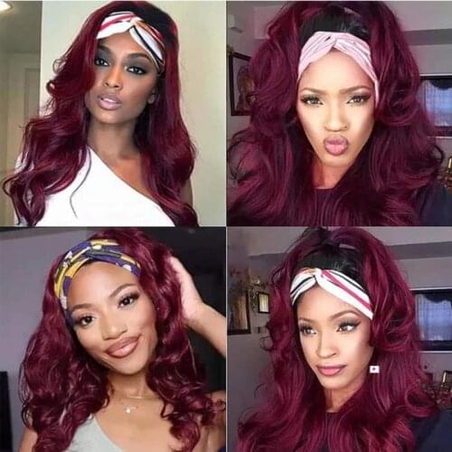 Burgundy Headband Wig Ombre 1B/99J No Lace No Glue Body Wave For Women Dark Roots Brazilian Virgin Hair Wet And Wavy