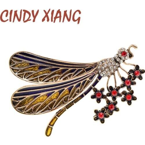 CINDY XIANG New Arrival Vintage Enamel Dragonfly Brooches For Women Crystal Insect Pin Fashion Brooch Pin Large Jewelry Autumn