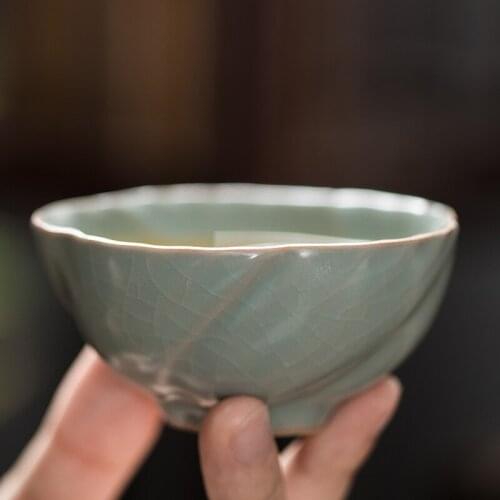 Ru Kiln Thread Cup Handmade Gracked Glaze Can Be Raised Ru-Porcelain Master Cup Kung Fu Cup Single Cup Teacup Ceramic Teacups