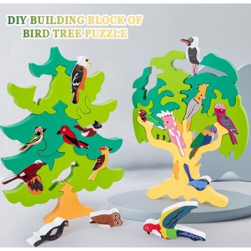 Montessori Wooden Bird Tree Three-dimensional Jigsaw Puzzle Diy Panel Early Education Parent-child New Toy