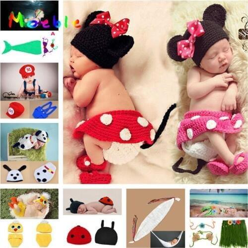 Baby Crochet Photo Props Mickey Hat+Skirt+Pants+Shoes Sets Newborn Knitted Hat Costume Boy Girls Christmas Costume