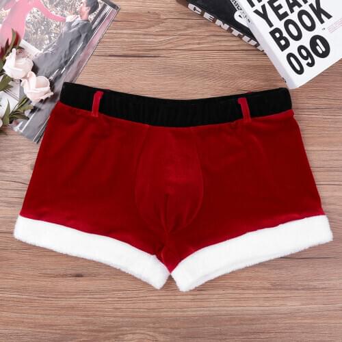 Mens Boxer Shorts Christmas Underwear Red Velvet Santa Cosplay Party Fancy Costume Holiday Festival Rave Male Sexy Underpants