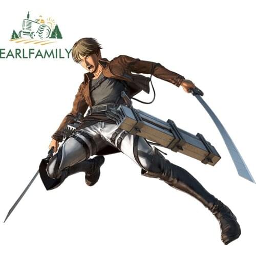 EARLFAMILY 13cm x 10.7cm 3D Auto Attack on Titan Character Graphics Car Stickers Waterproof Laptop Decals Vinyl Car Wrap Decor