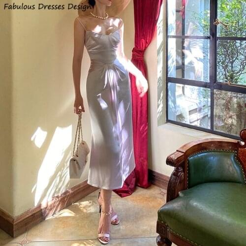 Elegant Short Prom Dress Mermaid Spaghetti Strap Tea Length Dresses Woman Party Night Evening Gowns 2021 Pleat Robe de soiree