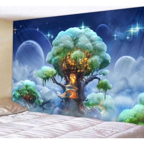 Polyster Hippie Mandala Pattern Tapestry Fantasy Tree Abstract Painting Art Wall Hanging Gobelin Livingroom Decor Crafts