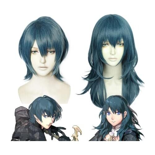 Game Fire Emblem ThreeHouses Byleth Cosplay Wig Long Blue Straight Middle Long Short Heat Resistant Synthetic Hair Wig + Wig Cap
