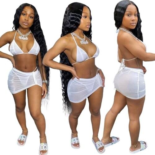 2021 Summer Womens Beach Swimsuit Fashion Sexy Bikini Halter Swimwear Three-Piece Swimsuit Candy Color