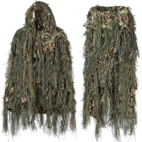 Ghillie Suit Hunting Woodland 3D Bionic Leaf Disguise Uniform Cs Encrypted Camouflage Suits Set army military tactical new
