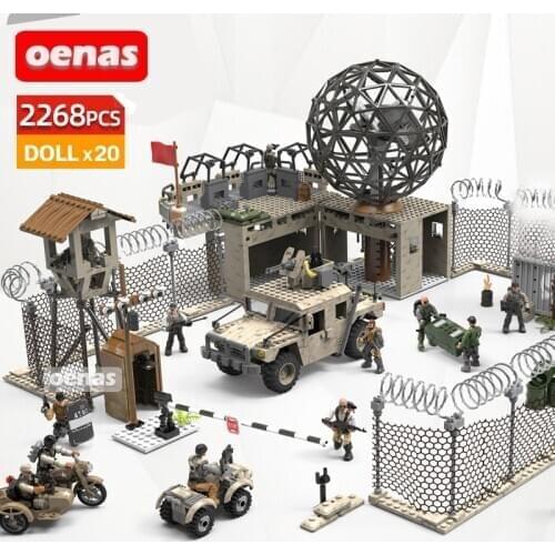 1:35 Scale Army Action Figure Military Building Blocks Desert Anti Terrorist Stronghold Defense BASE Humvee Model Boys Toys Gift