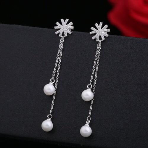 Copper Plated Gold 925 Pure Silver Needle Earrings with Sun Flower Long Pearl Tassel Earrings and Earrings Wholesale 191124-2