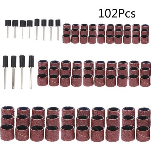102Pcs Rotary Sanding Drum Kit Mandrels 1/2 3/8 1/4 Sanding Bands Wheel Tools