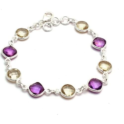 Genuine Amethyst + Citrine Bracelet 925 Sterling Silver, 19.5 cm, GRP0264