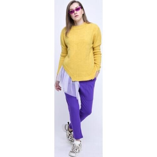 New Season Fashion 2021 For Women Proper Quality Acrylic Fabric Tulle Detailed Very Fashionable Sweater Made In Turkey