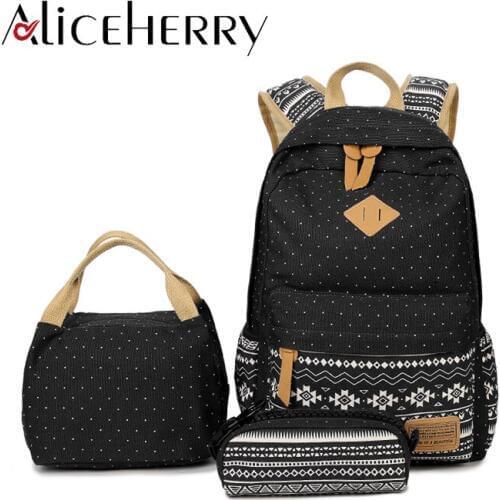 Teenager Backpack to School for Grils Women Laptop Student Canvas Bookbags 3 PCS / Set