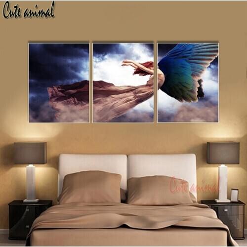 Full square round diamond painting Falling angel 3 pcs set diamond embroidery 5D rhinestone mosaic diamond inlaid pattern decor