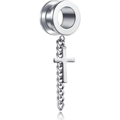 Cross Chain Stainless Steel Ear Plugs Piercing Expanders Fashion Picture Logo Design Earring Gauges Studs Flesh Jewelry GIft