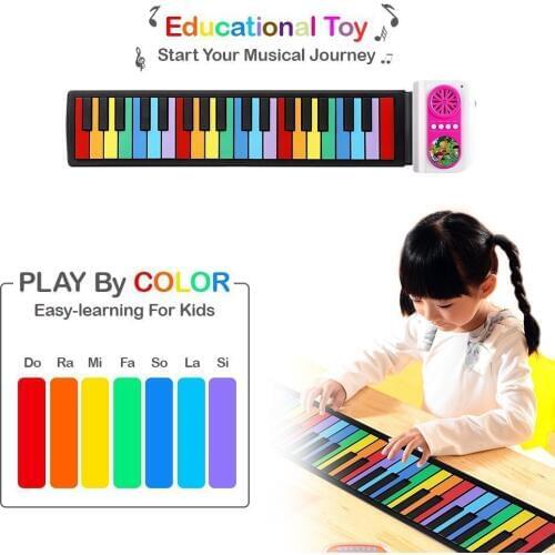 Portable 49 Keys Roll-Up Piano USB MIDI Keyboard MIDI Conctroller Hand Electronic Piano Rainbow color
