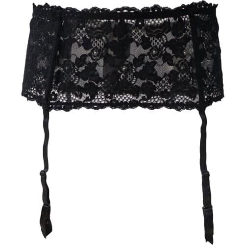 Black Fishbones Metal Buckles Women/female/Lady Sexy Garter Belts for Stockings Lace Flower Waist Trainer Suspender Belt GA1041