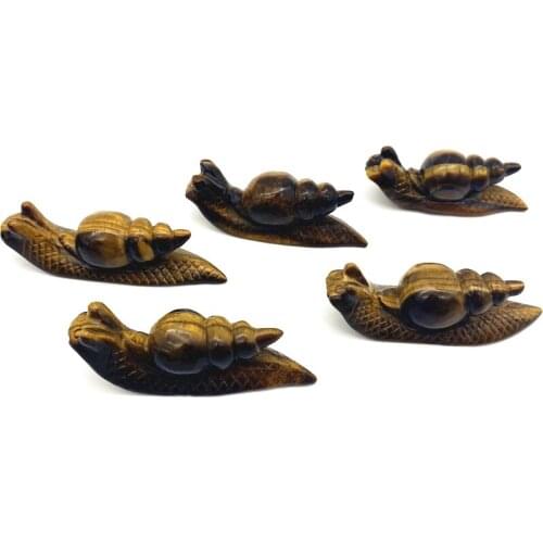 Drop Shipping 1PC Natural Yellow Tiger Eye Snail Shape Stone Cute Hand Carving Animals for Home Decor Natural Stones and Crystal