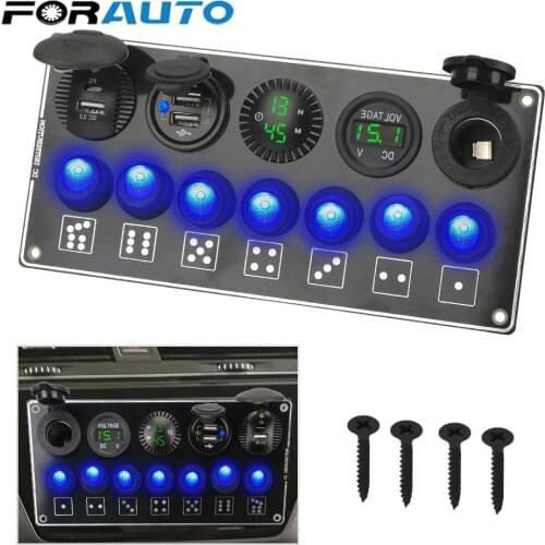 QC3.0 & PD Quick Charge Dual USB Socket Charger for Truck Boat RV Waterproof 7 Gang ON-Off Rocker Toggle Car Switch Panel