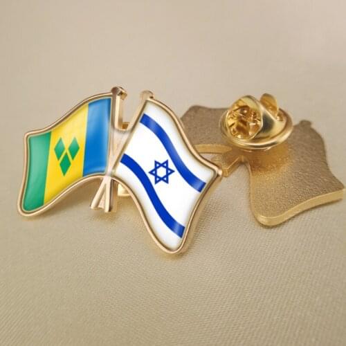 Saint Vincent and the Grenadines and Israel Crossed Double Friendship Flags Lapel Pins Brooch Badges