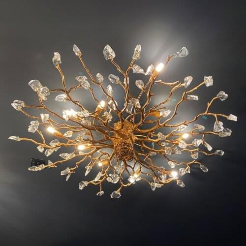 Post modern all copper ceiling low rise unit special branch crystal stone ceiling lamp bedroom living room lamps