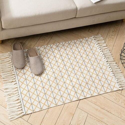 Woven Carpet Household Living Room Carpet Sofa Coffee Table Carpet Nordic Bedroom Bed Floor Mat Nordic Cotton and Linen Door Mat