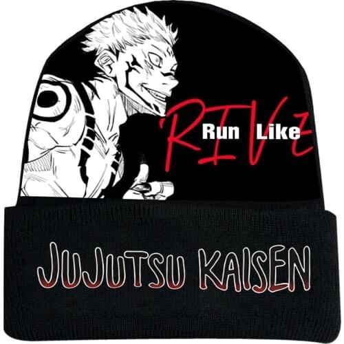Jujutsu Kaisen Printed Knitted Hat Yuji Itadori Gojo Satoru Fushiguro Megumi Acrylic Cap for Adults Black White Colors