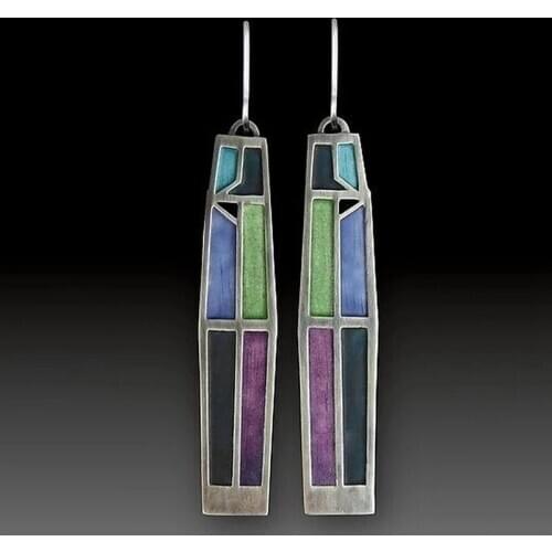 Vintage Mixed Color Statement Geometric Long Hollow Metal Dangle Earrings for Women Fashion Jewelry Bohemian Drop Earring Femme