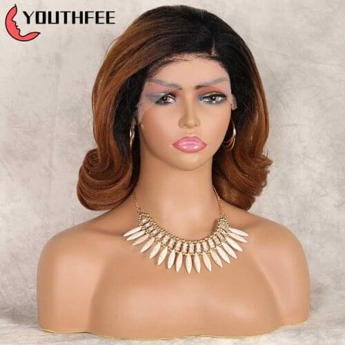Youthfee Deep Wave Lace Front Synthetic Wigs With Baby Hair 12"Meduim Wig With Baby Hair For Women Black Lace Frontal Wigs