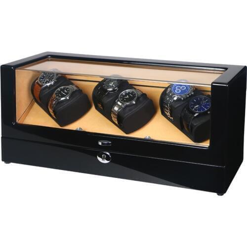 Watch Winder Shaker Box Case Storage Display Automatic Wooden Three Motors 6 Slots Watch Winder Rotation Organizer Holder Piano