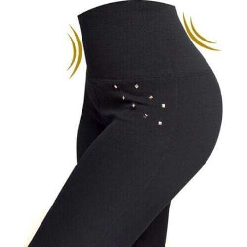 Womens Black Pants Pencil Trousers Women Slim Ladies Elastic Trousers Female High Waist Leggings Button / Ziper / Diamond Pants