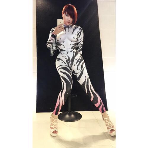 New Sexy Zebra Female Singer Tight Tassels Jumpsuit Female Lead Dance Team Dance Costume Party Show Performance Costume Costume