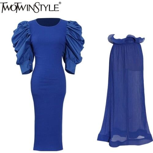 TWOTWINSTYLE Solid Two Piece Set For Women O Neck Butterfly Half Sleeve High Waist Top High Waist Skirt Elegant Sets Female 2021