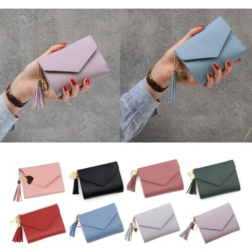 Women Simple Short Wallet Tassel Coin Purse Card Holders Handbag Red