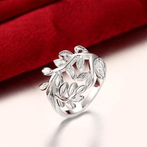 Hot Pretty woman luxury Jewelry 925 Sterling Silver fine Retro elegant leaf Rings fashion party gifts charm wedding Jewelry