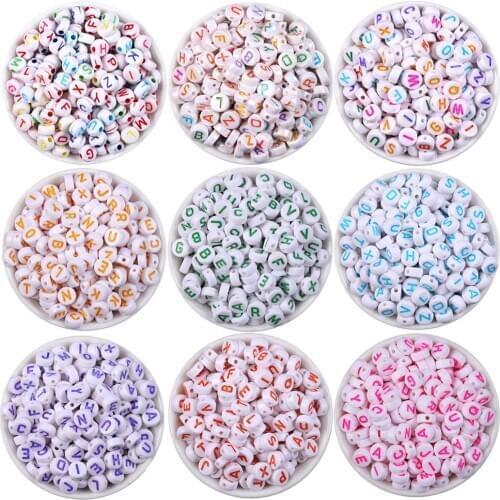 100Pcs 4X7mm Cute Acrylic Round Alphabet Beads Mixed "A-Z" Letter Spacer Beads For DIY Bracelet Necklace Gift