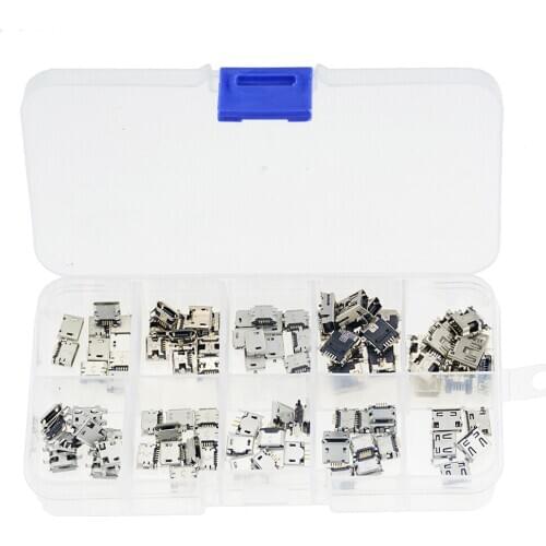 100PCS/BOX 10 Models Each 10PCS Micro Female USB Connector Usb Jack Socket Female For MP 3 4 5 Other Mobile Accessories